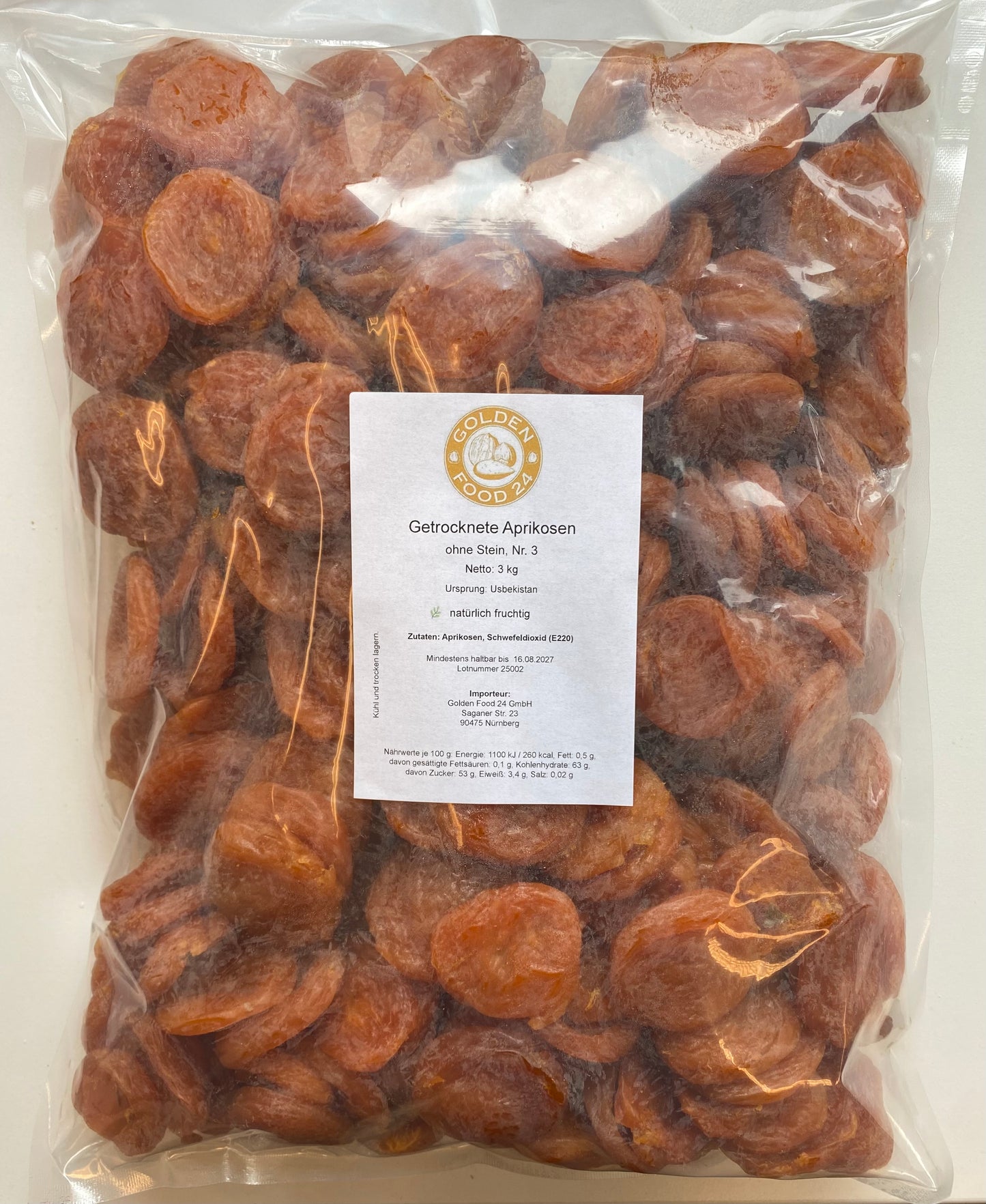 Getrocknete Aprikosen, Natürlich Weich, Süß und Aromatisch, 3 kg